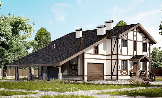 250-002-Л Проект двухэтажного дома мансардный этаж, гараж, современный загородный дом из кирпича Мичуринск | Проекты домов от House Expert