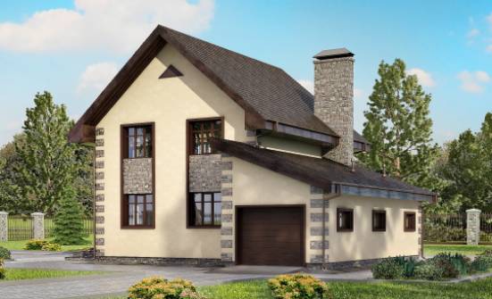 160-004-П Проект двухэтажного дома и гаражом, бюджетный загородный дом из газобетона Мичуринск | Проекты домов от House Expert