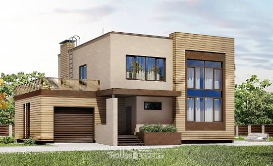 220-003-Л Проект двухэтажного дома, гараж, современный дом из теплоблока Тамбов | Проекты домов от House Expert