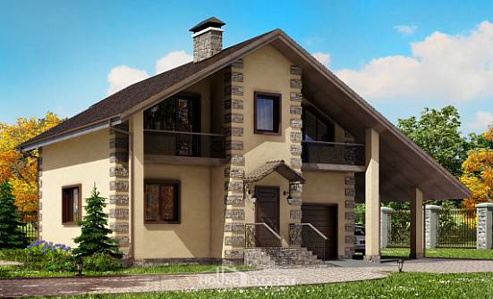 150-003-П Проект двухэтажного дома мансардой и гаражом, бюджетный загородный дом из теплоблока Тамбов | Проекты домов от House Expert