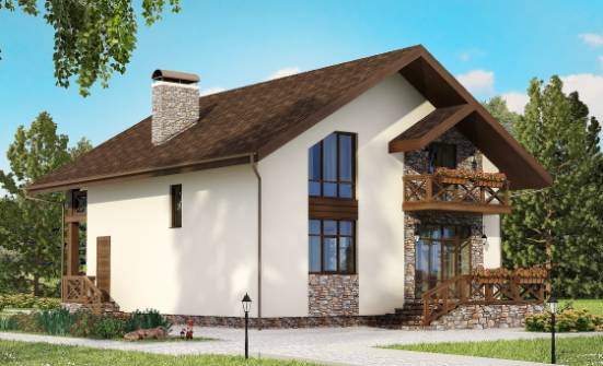 155-001-П Проект двухэтажного дома с мансардой, гараж, небольшой коттедж из газобетона Моршанск | Проекты домов от House Expert