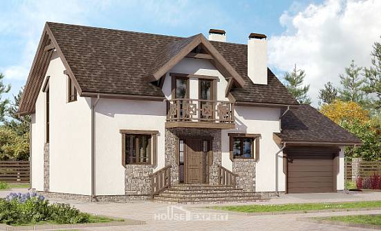 180-013-П Проект двухэтажного дома с мансардным этажом, гараж, бюджетный дом из блока Мичуринск | Проекты домов от House Expert