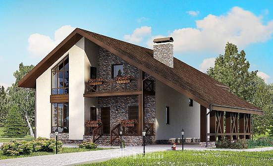 155-007-П Проект двухэтажного дома с мансардным этажом, гараж, красивый дом из бризолита Моршанск | Проекты домов от House Expert