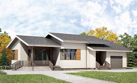 135-002-П Проект одноэтажного дома, гараж, бюджетный загородный дом из поризованных блоков Моршанск | Проекты домов от House Expert