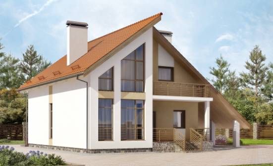 170-009-П Проект двухэтажного дома с мансардным этажом, гараж, экономичный загородный дом из бризолита Мичуринск | Проекты домов от House Expert