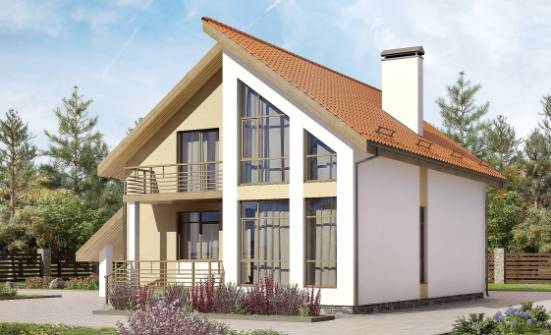 170-009-П Проект двухэтажного дома с мансардным этажом, гараж, экономичный загородный дом из бризолита Мичуринск | Проекты домов от House Expert