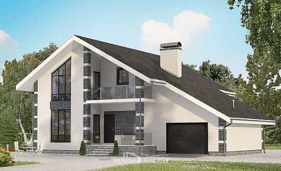 180-001-П Проект двухэтажного дома с мансардой, гараж, бюджетный домик из пеноблока Мичуринск | Проекты домов от House Expert