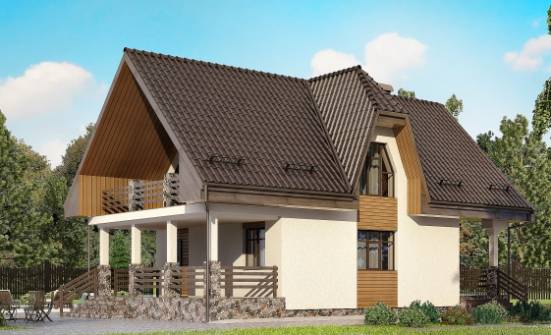 150-001-Л Проект двухэтажного дома мансардой, гараж, компактный дом из теплоблока Тамбов | Проекты домов от House Expert