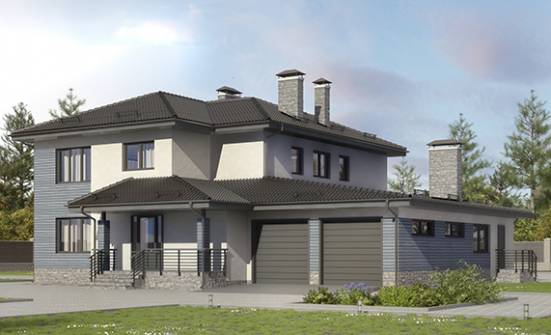 340-005-П Проект двухэтажного дома и гаражом, огромный коттедж из керамзитобетонных блоков Мичуринск | Проекты домов от House Expert
