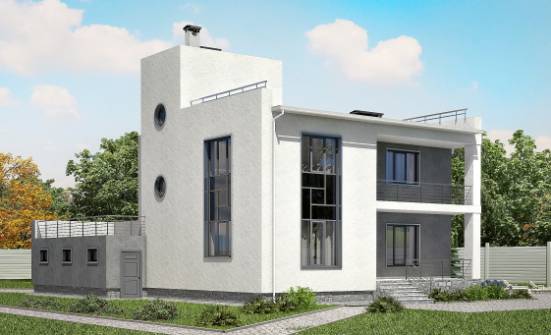 255-001-П Проект двухэтажного дома и гаражом, современный коттедж из теплоблока Моршанск | Проекты домов от House Expert