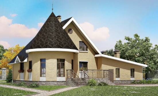 250-001-Л Проект двухэтажного дома мансардой и гаражом, просторный загородный дом из поризованных блоков Мичуринск | Проекты домов от House Expert