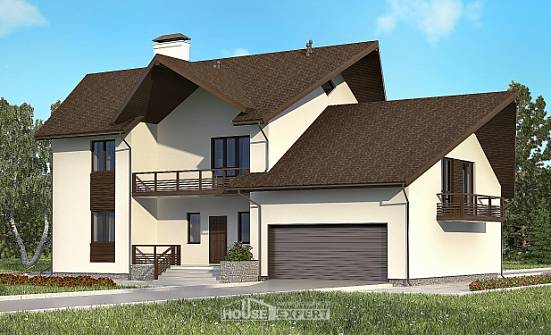 300-002-П Проект двухэтажного дома с мансардой, гараж, классический коттедж из твинблока Мичуринск | Проекты домов от House Expert