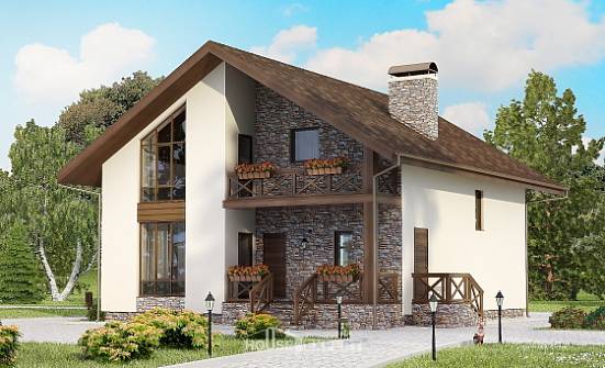 155-001-П Проект двухэтажного дома с мансардой, гараж, небольшой коттедж из газобетона Моршанск | Проекты домов от House Expert