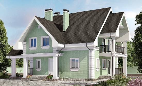 140-003-Л Проект двухэтажного дома с мансардным этажом, гараж, классический загородный дом из арболита Тамбов | Проекты домов от House Expert