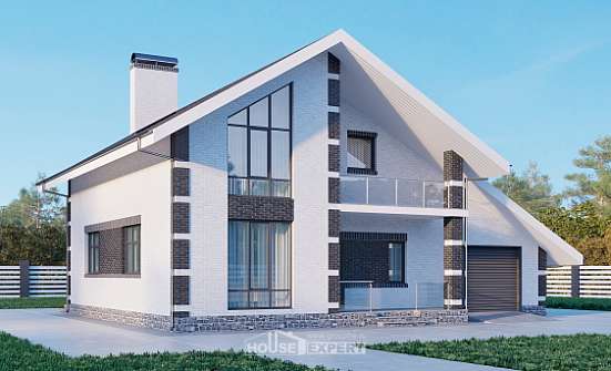 190-008-П Проект двухэтажного дома с мансардой, гараж, просторный дом из арболита Моршанск | Проекты домов от House Expert