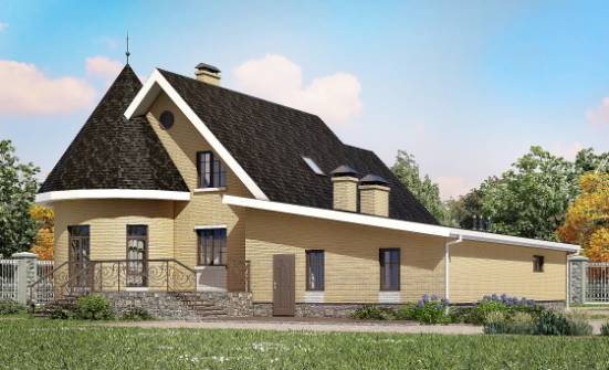 250-001-Л Проект двухэтажного дома мансардой и гаражом, просторный загородный дом из поризованных блоков Мичуринск | Проекты домов от House Expert