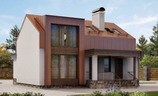 120-004-Л Проект двухэтажного дома мансардный этаж, небольшой коттедж из теплоблока Мичуринск | Проекты домов от House Expert