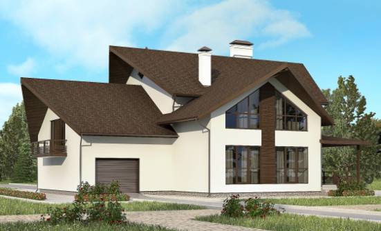 300-002-П Проект двухэтажного дома с мансардой, гараж, классический коттедж из твинблока Мичуринск | Проекты домов от House Expert