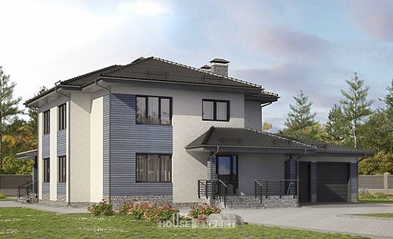 340-005-П Проект двухэтажного дома и гаражом, огромный коттедж из керамзитобетонных блоков Мичуринск | Проекты домов от House Expert