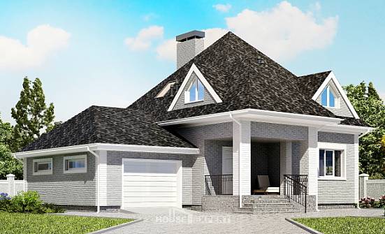 135-001-Л Проект двухэтажного дома с мансардным этажом, гараж, красивый дом из кирпича Моршанск | Проекты домов от House Expert