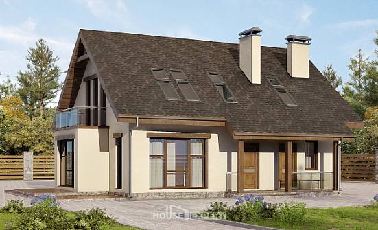 155-012-Л Проект двухэтажного дома мансардой, красивый загородный дом из пеноблока Моршанск | Проекты домов от House Expert