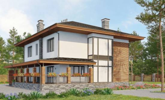 305-001-П Проект двухэтажного дома, гараж, современный дом из пеноблока Тамбов | Проекты домов от House Expert