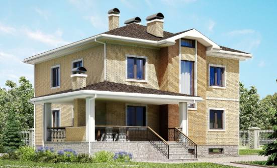 350-002-Л Проект трехэтажного дома и гаражом, современный загородный дом из кирпича Тамбов | Проекты домов от House Expert