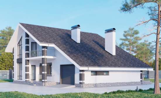 190-008-П Проект двухэтажного дома мансардой и гаражом, классический загородный дом из арболита, Тамбов