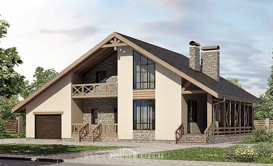 265-001-Л Проект двухэтажного дома мансардой и гаражом, классический загородный дом из арболита Мичуринск | Проекты домов от House Expert