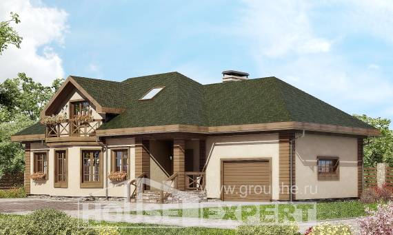 180-010-П Проект двухэтажного дома с мансардой, гараж, простой загородный дом из бризолита Мичуринск, House Expert