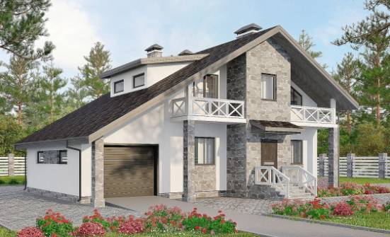 180-017-Л Проект двухэтажного дома мансардой, гараж, современный коттедж из теплоблока Моршанск | Проекты домов от House Expert