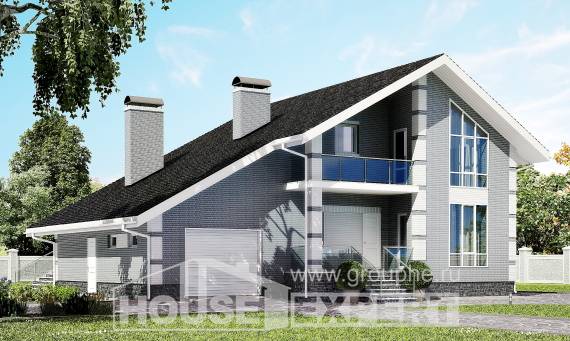 190-006-Л Проект двухэтажного дома мансардой, гараж, просторный дом из пеноблока Тамбов, House Expert