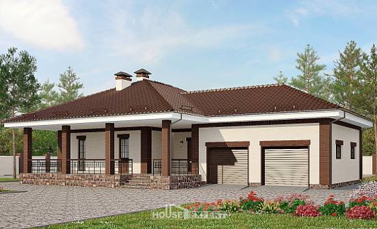 160-015-П Проект одноэтажного дома и гаражом, доступный загородный дом из теплоблока Тамбов | Проекты одноэтажных домов от House Expert