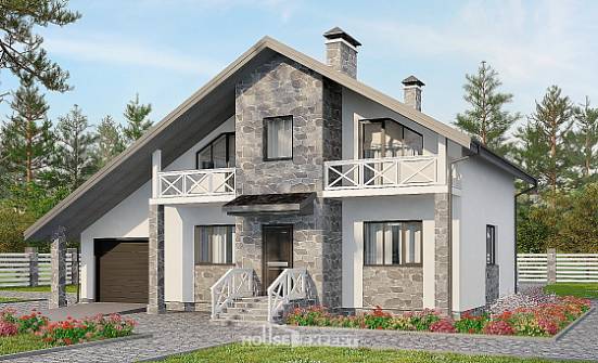 180-017-Л Проект двухэтажного дома мансардой, гараж, современный коттедж из теплоблока Моршанск | Проекты домов от House Expert