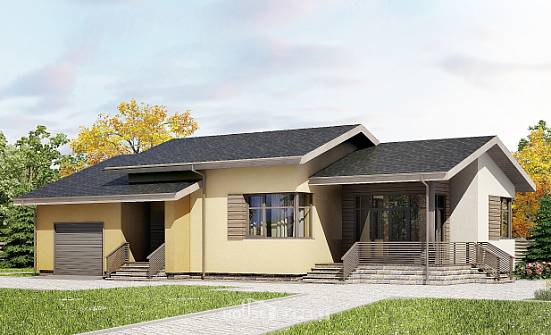 135-002-Л Проект одноэтажного дома и гаражом, современный домик из керамзитобетонных блоков, Тамбов
