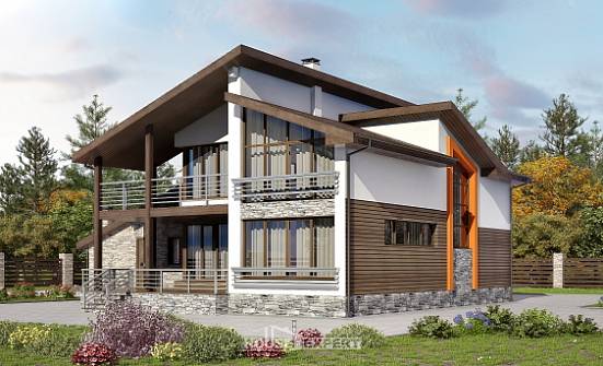 240-004-П Проект двухэтажного дома с мансардным этажом и гаражом, уютный дом из теплоблока Тамбов | Проекты домов от House Expert