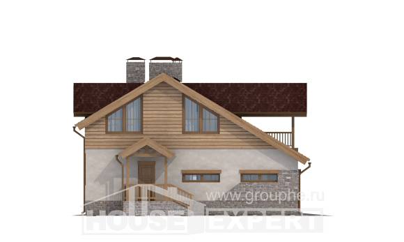 165-002-П Проект двухэтажного дома мансардой и гаражом, красивый коттедж из поризованных блоков Мичуринск, House Expert
