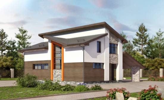 200-010-П Проект двухэтажного дома мансардой, гараж, средний домик из твинблока Мичуринск | Проекты домов от House Expert